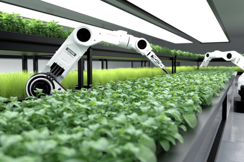 Robot in una fabbrica sostenibile