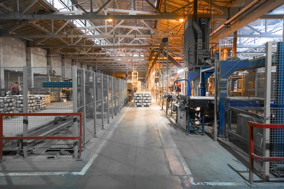 Long dusty corridors inside the ceramic factory